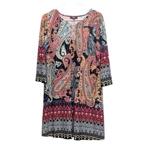 MSK Abstract Paisley Midi Gold Neckline Dress Medium